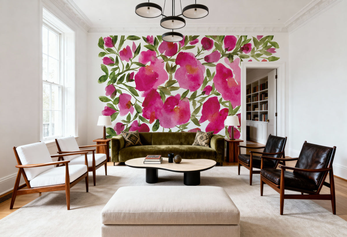 Rose Blooms Mural Wallpaper - Red Tone - room preview 04
