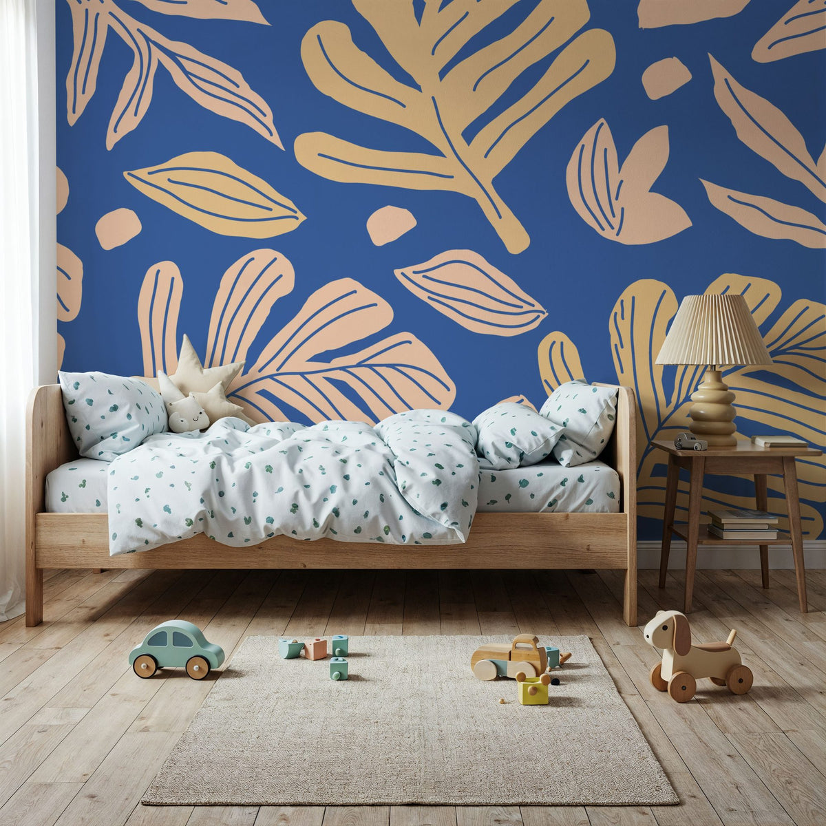 Monstera Cuttings, Soft Blue Mural Wallpaper - room preview 04