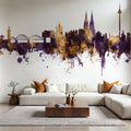 Cologne Germany Skyline Purple & Gold Mural Wallpaper - room preview 04