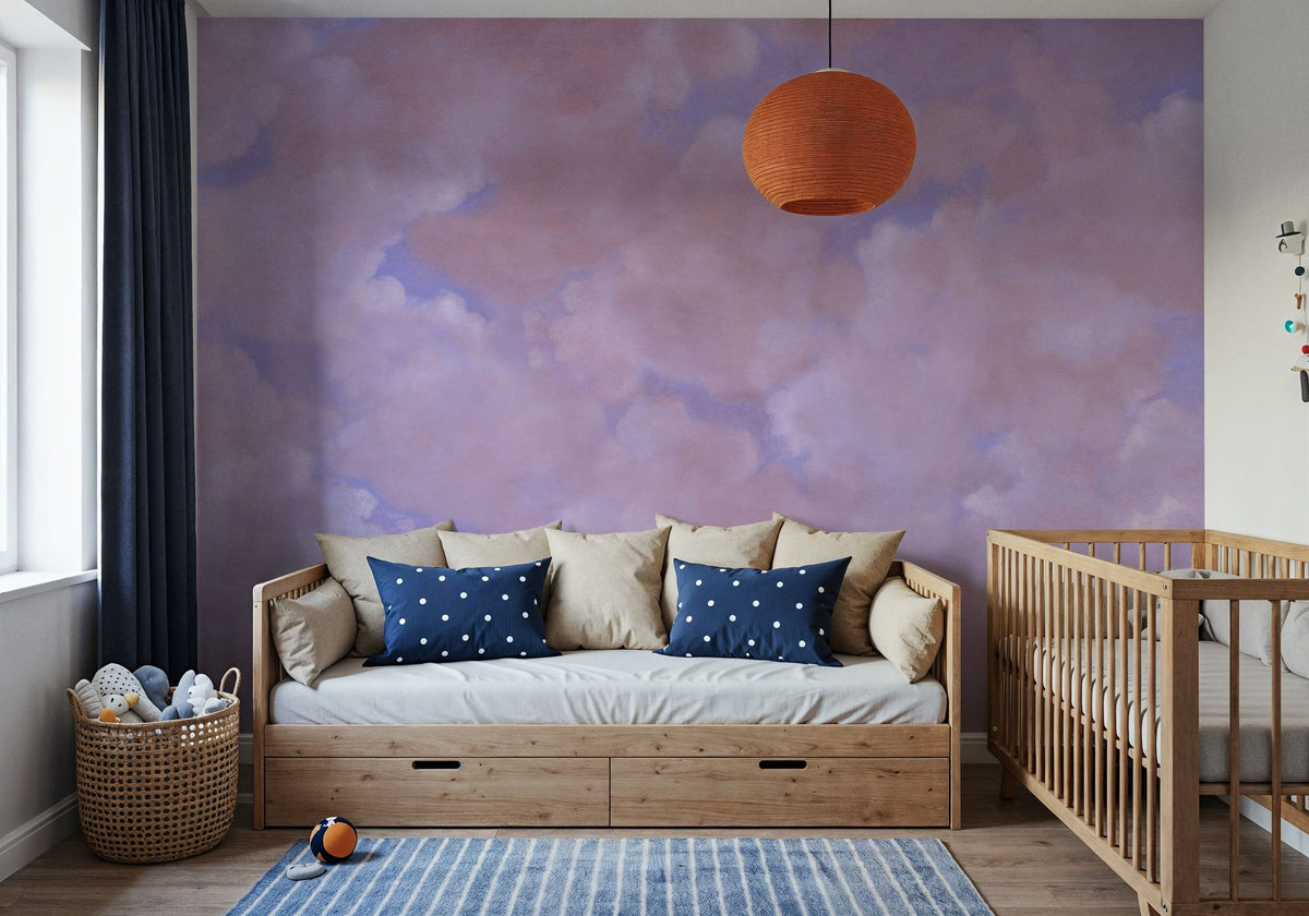 Painted Dreamy Clouds, Aura Indigo Mural Wallpaper - room preview 04