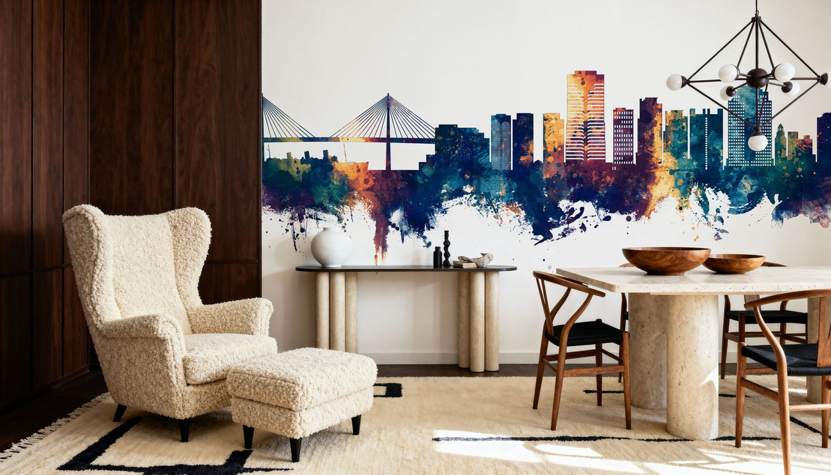 Long Beach California Skyline Blue & Bronze Mural Wallpaper - room preview 04