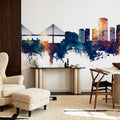 Long Beach California Skyline Blue & Bronze Mural Wallpaper - room preview 04