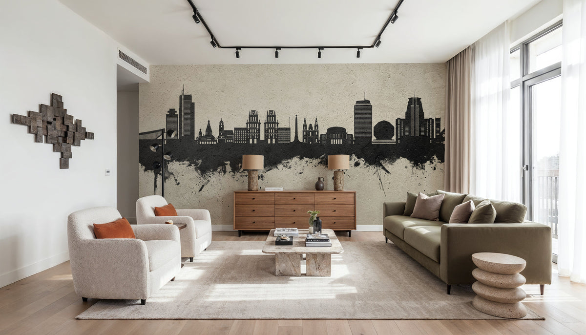 Minsk Belarus Skyline Concrete Mural Wallpaper - room preview 04