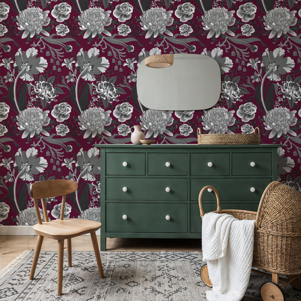 Rococo Chysatemums, Stone on Wine Mural Wallpaper - room preview 04