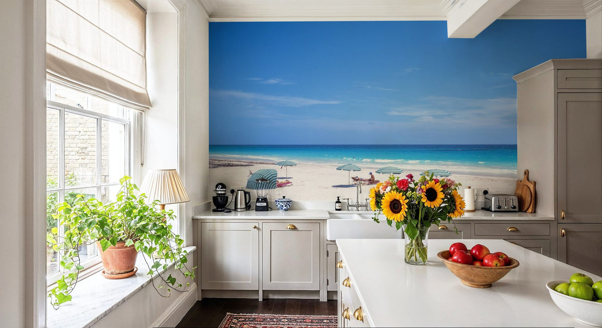 Serene Umbrella Shores Mural Wallpaper - room preview 04