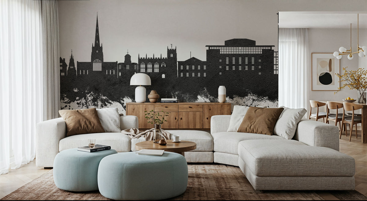 Stratford-upon-Avon England Skyline Black & White Mural Wallpaper - room preview 04
