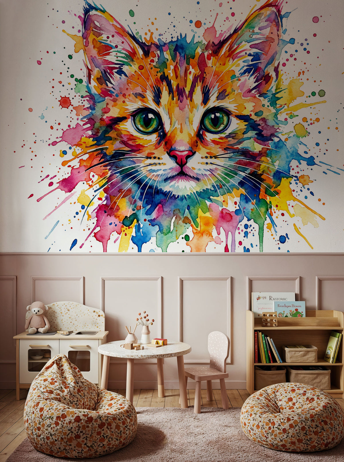 Kitten - Watercolor Spirit Animals Series Mural Wallpaper - room preview 04