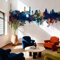Hyderabad Skyline Blue & Bronze Mural Wallpaper - room preview 04
