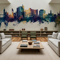 Portland Maine Skyline Blue & Bronze Mural Wallpaper - room preview 04