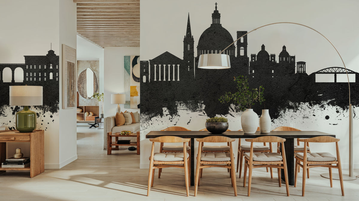 Valletta Malta Skyline Black & White Mural Wallpaper - room preview 04