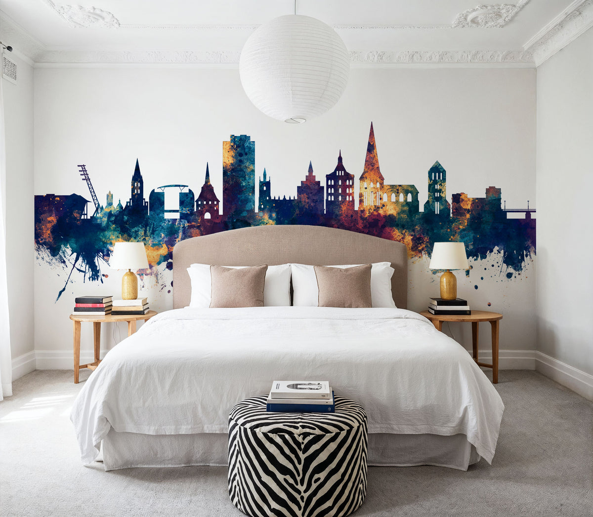 Rostock Germnay Skyline Blue & Bronze Mural Wallpaper - room preview 04