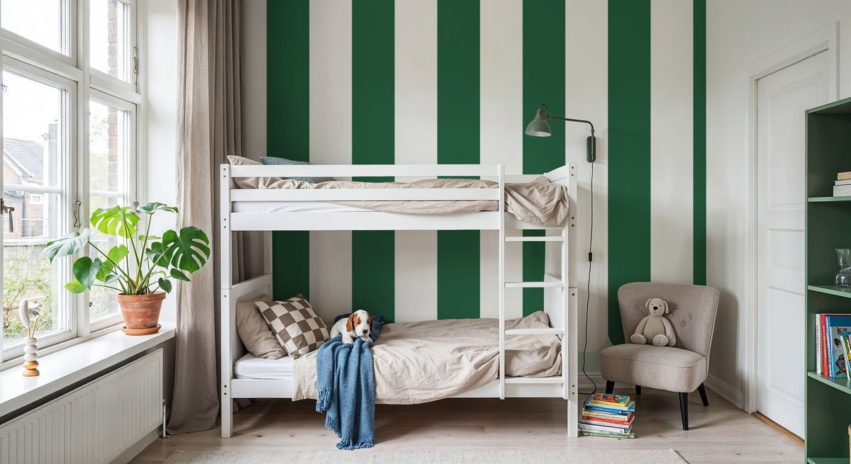 Scalloped Circus Stripes, Salamander Green Mural Wallpaper - room preview 04