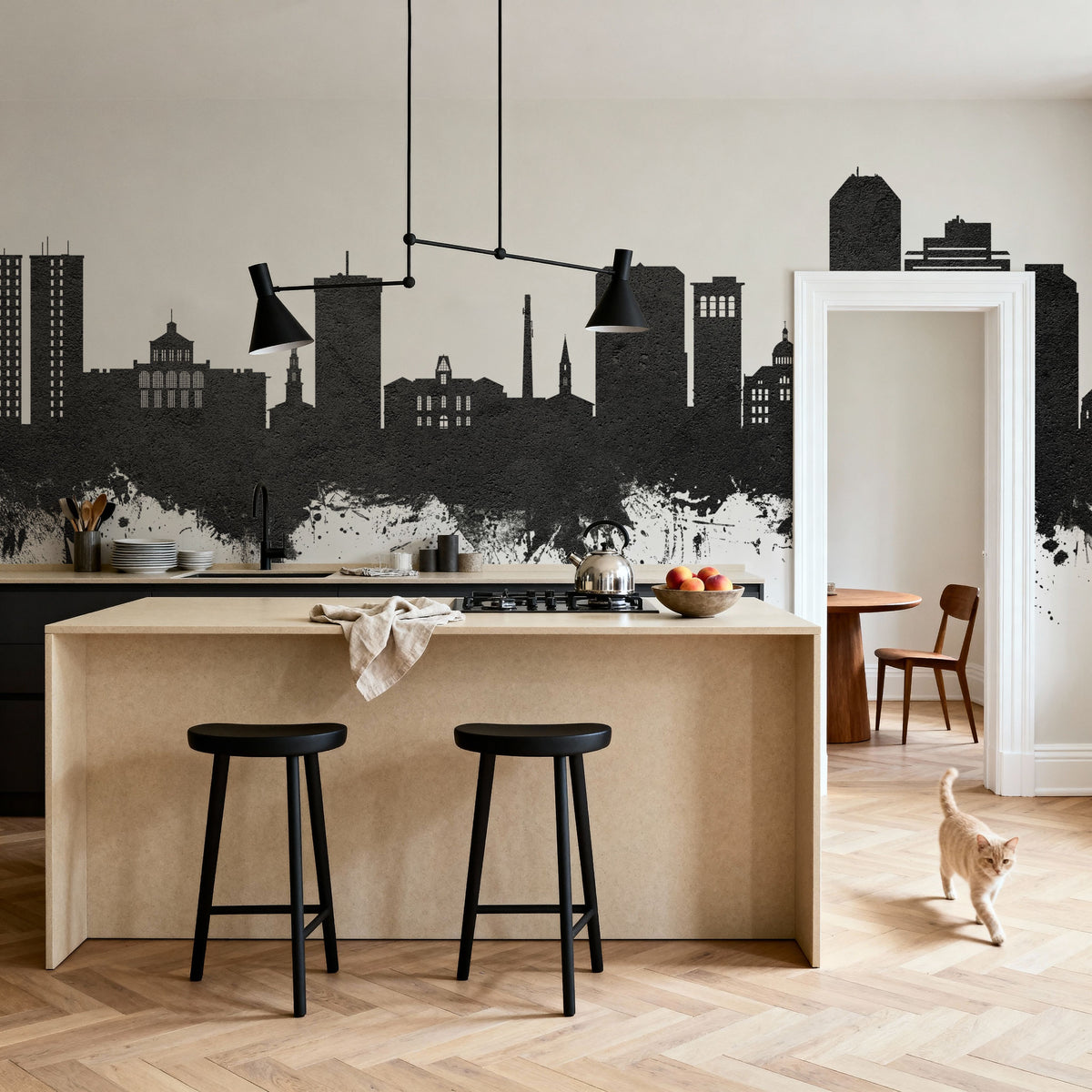 Lexington Kentucky Skyline Black & White Mural Wallpaper - room preview 04