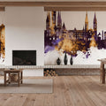 Weisbaden Germany Skyline Purple & Gold Mural Wallpaper - room preview 04