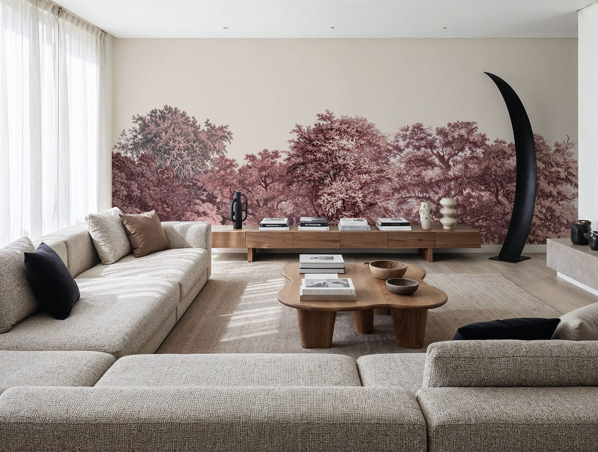 Over the Treetops, Burgundy Mural Wallpaper - room preview 04