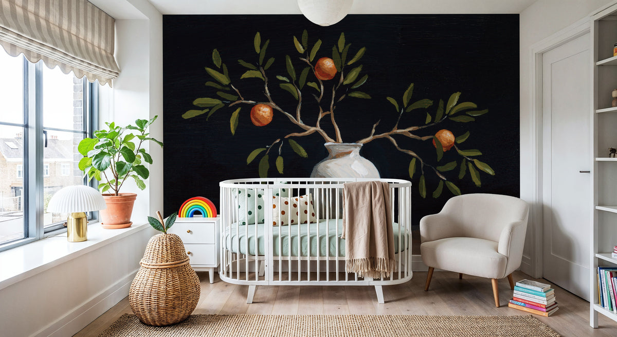 Orange Branches Still Life Mural Wallpaper - room preview 04