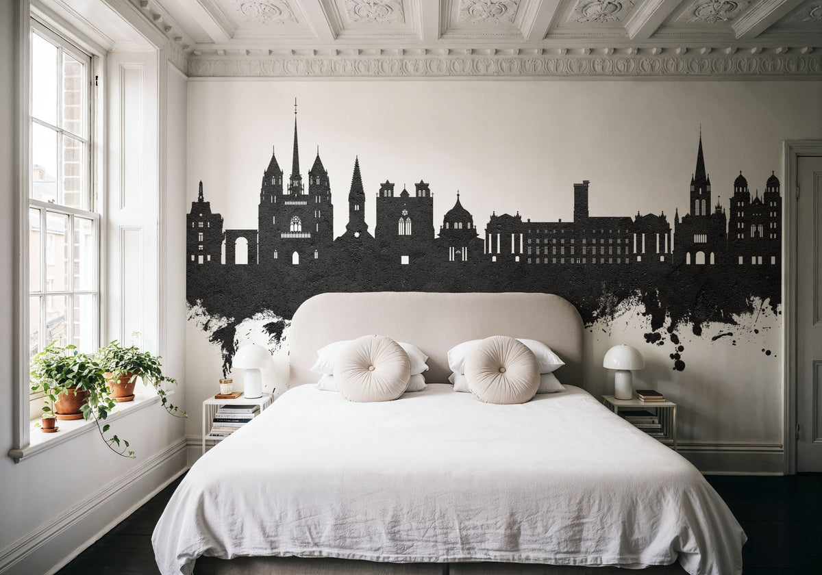 Dijon France Skyline Black & White Mural Wallpaper - room preview 04