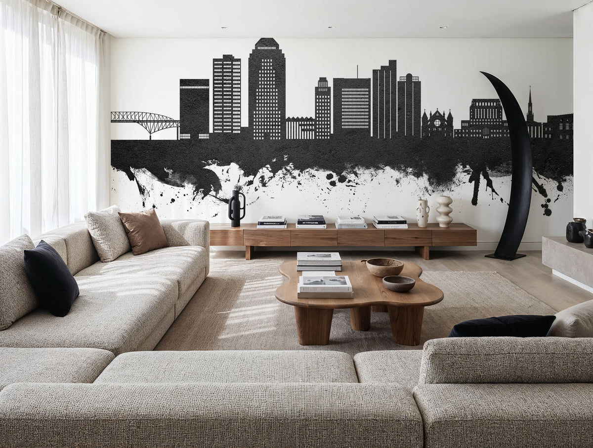 Shreveport Louisiana Skyline Black & White Mural Wallpaper - room preview 04