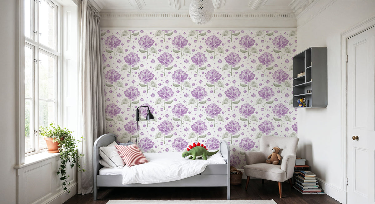Hydrangea in the Air, Purple Mural Wallpaper - room preview 04