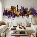 Milan Italy Skyline Purple & Gold Mural Wallpaper - room preview 04