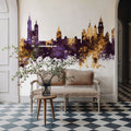 Krakow Skyline Purple & Gold Mural Wallpaper - room preview 04