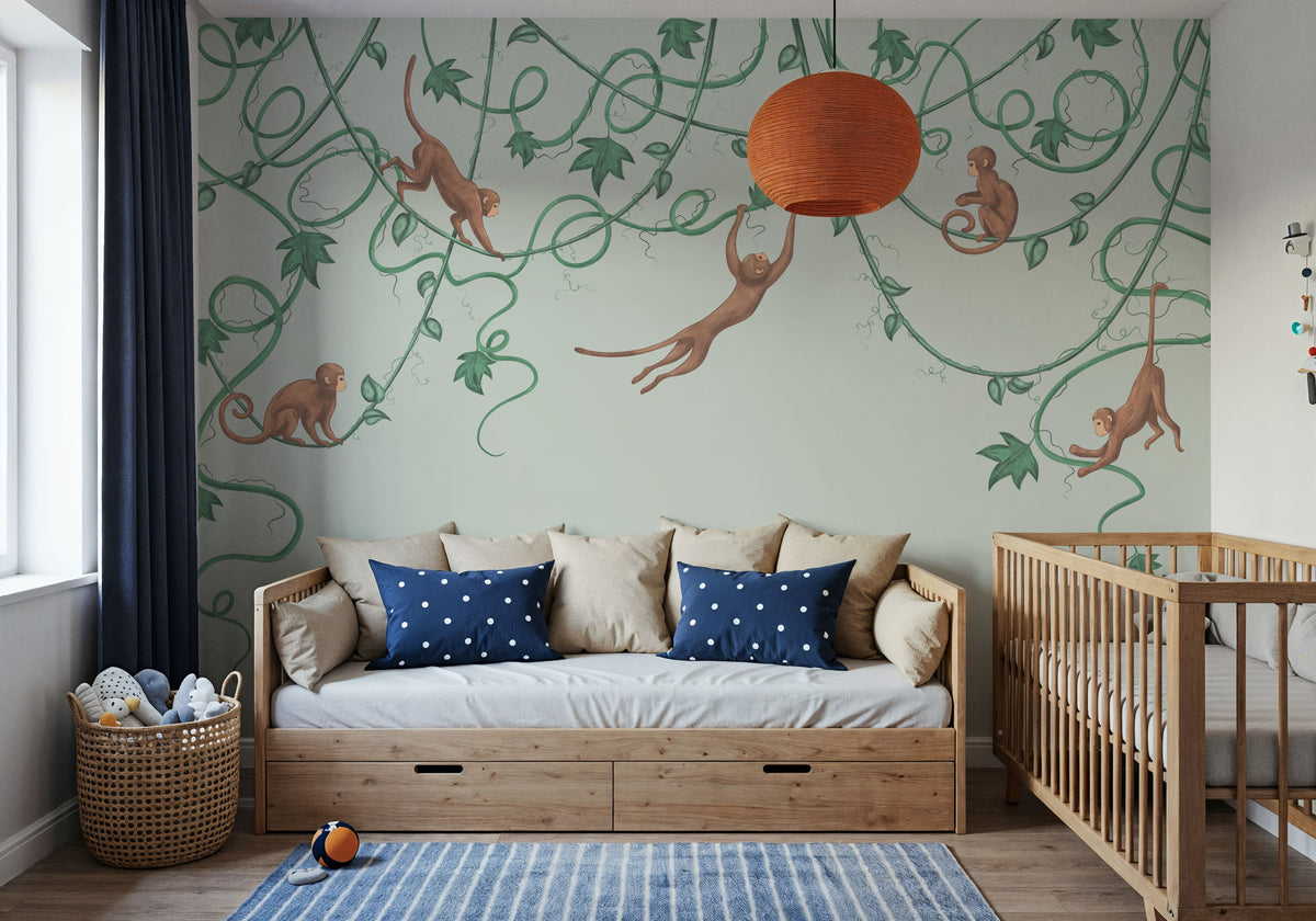 Monkey Jump, Pistachio Mural Wallpaper - room preview 04