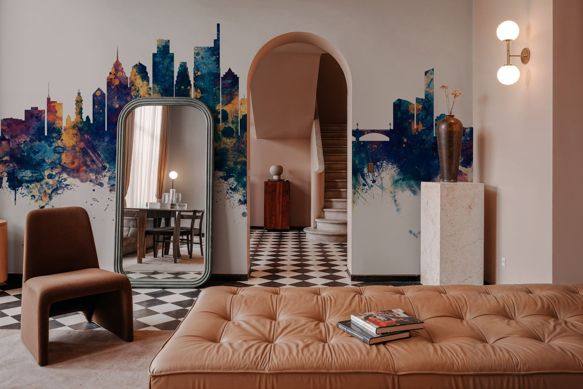 Philadelphia Skyline Blue & Bronze Mural Wallpaper - room preview 04