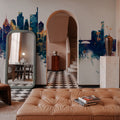 Philadelphia Skyline Blue & Bronze Mural Wallpaper - room preview 04