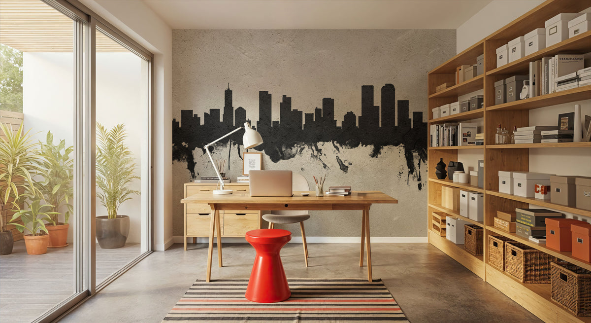 Denver Skyline Concrete Mural Wallpaper - room preview 04