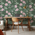 Peony Passion, Green Mural Wallpaper - room preview 04