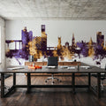 Ipswich England Skyline Purple & Gold Mural Wallpaper - room preview 04