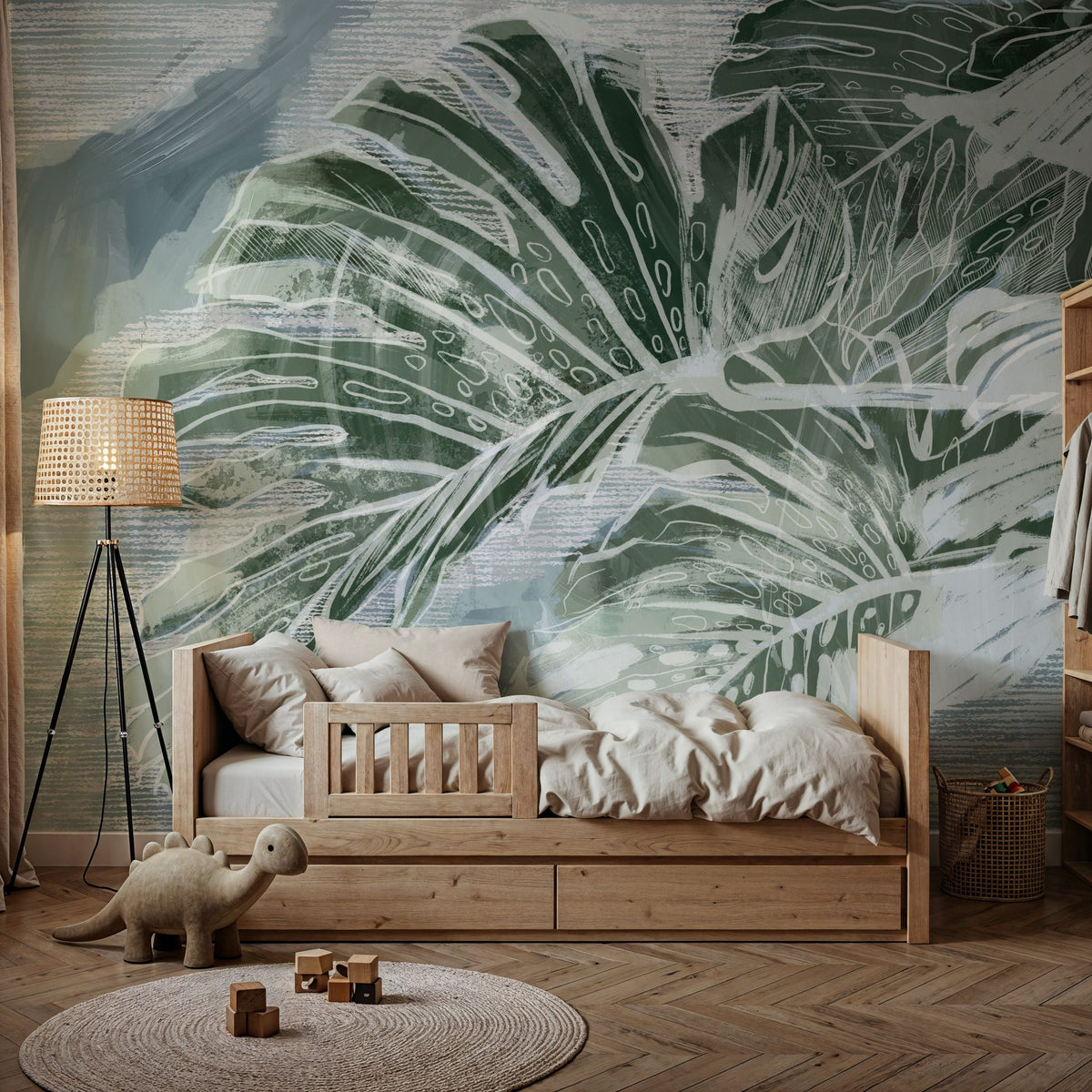 High Grunge Leaves Mural Wallpaper - room preview 04
