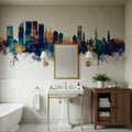 The Hauge Netherlands Skyline Blue & Bronze Mural Wallpaper - room preview 04
