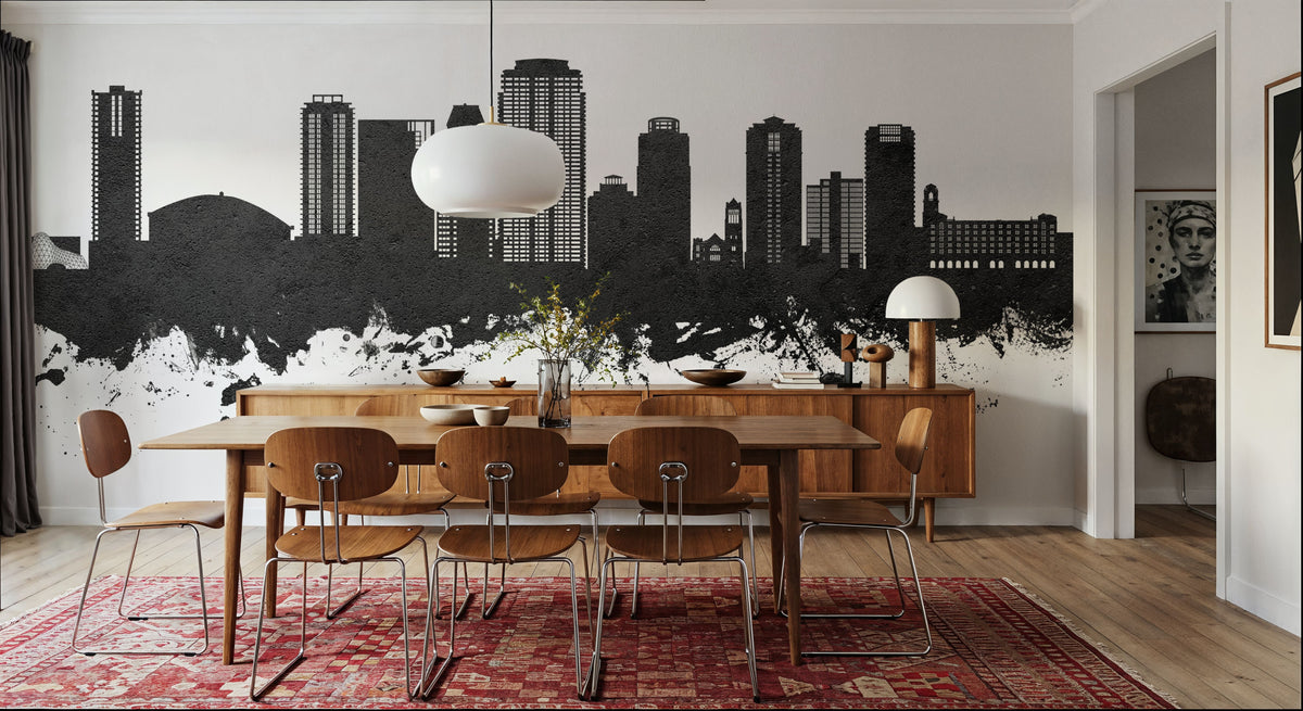 St Petersburg Florida Skyline Black & White Mural Wallpaper - room preview 04
