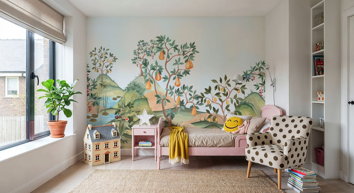 Orchard Reverie (no Animals), Sky Blue Mural Wallpaper - room preview 04