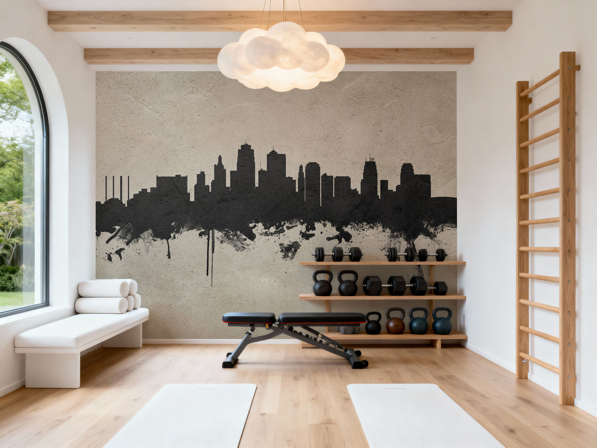 Kansas City Missouri Skyline Concrete Mural Wallpaper - room preview 04