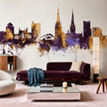 Coventry England Skyline Purple & Gold Mural Wallpaper - room preview 04