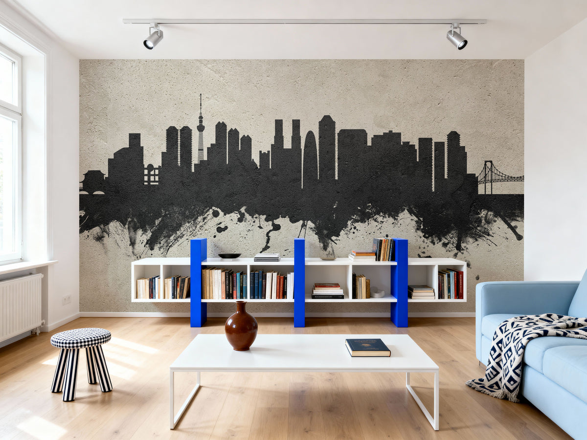 Tokyo Japan Skyline Concrete Mural Wallpaper - room preview 04