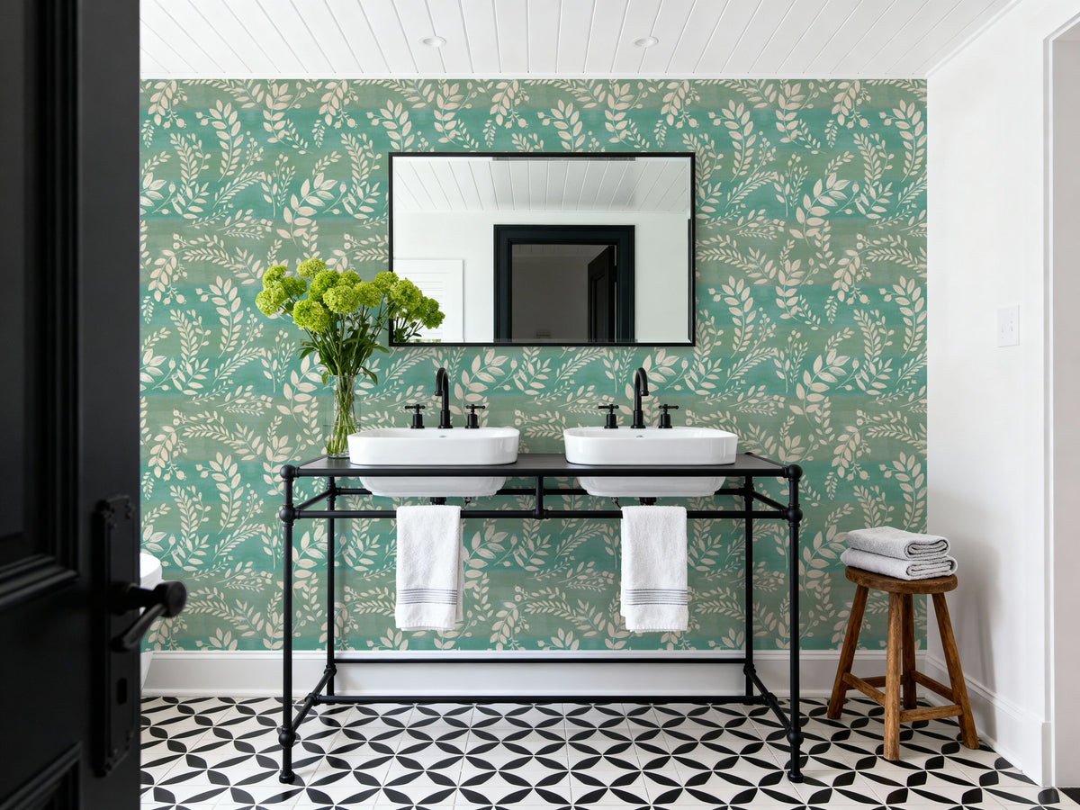 Harvest Sprig Blue Mural Wallpaper - room preview 04