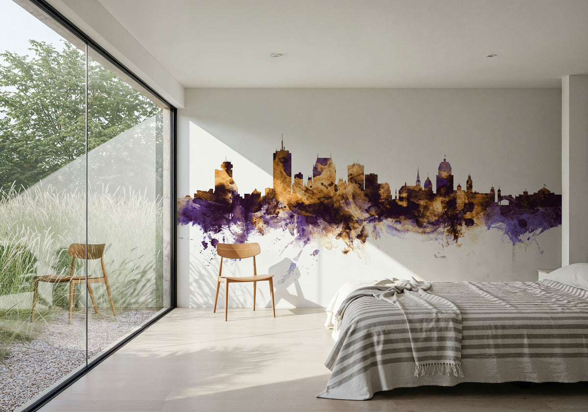 Quebec Canada Skyline Purple & Gold Mural Wallpaper - room preview 04