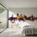 Quebec Canada Skyline Purple & Gold Mural Wallpaper - room preview 04