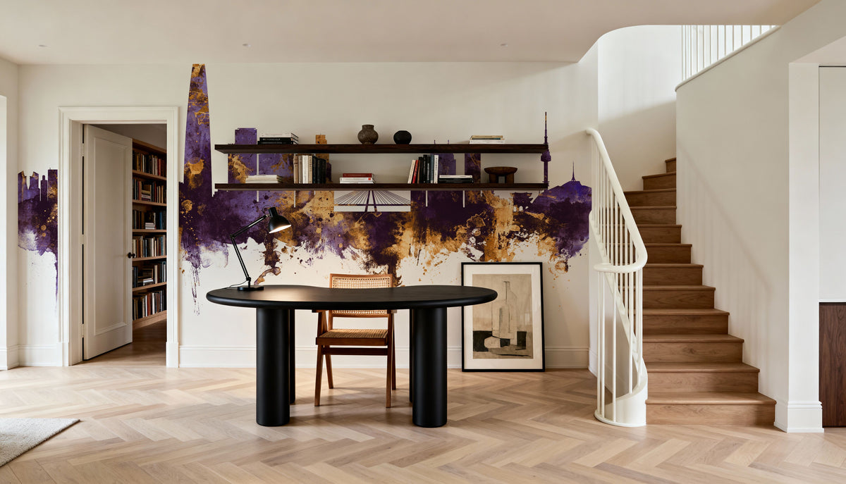 Seoul Skyline Purple & Gold Mural Wallpaper - room preview 04