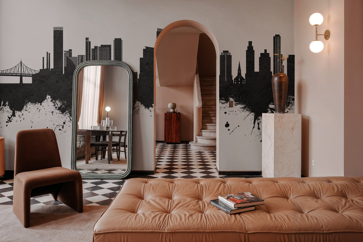 Queens New York Skyline Black & White Mural Wallpaper - room preview 04