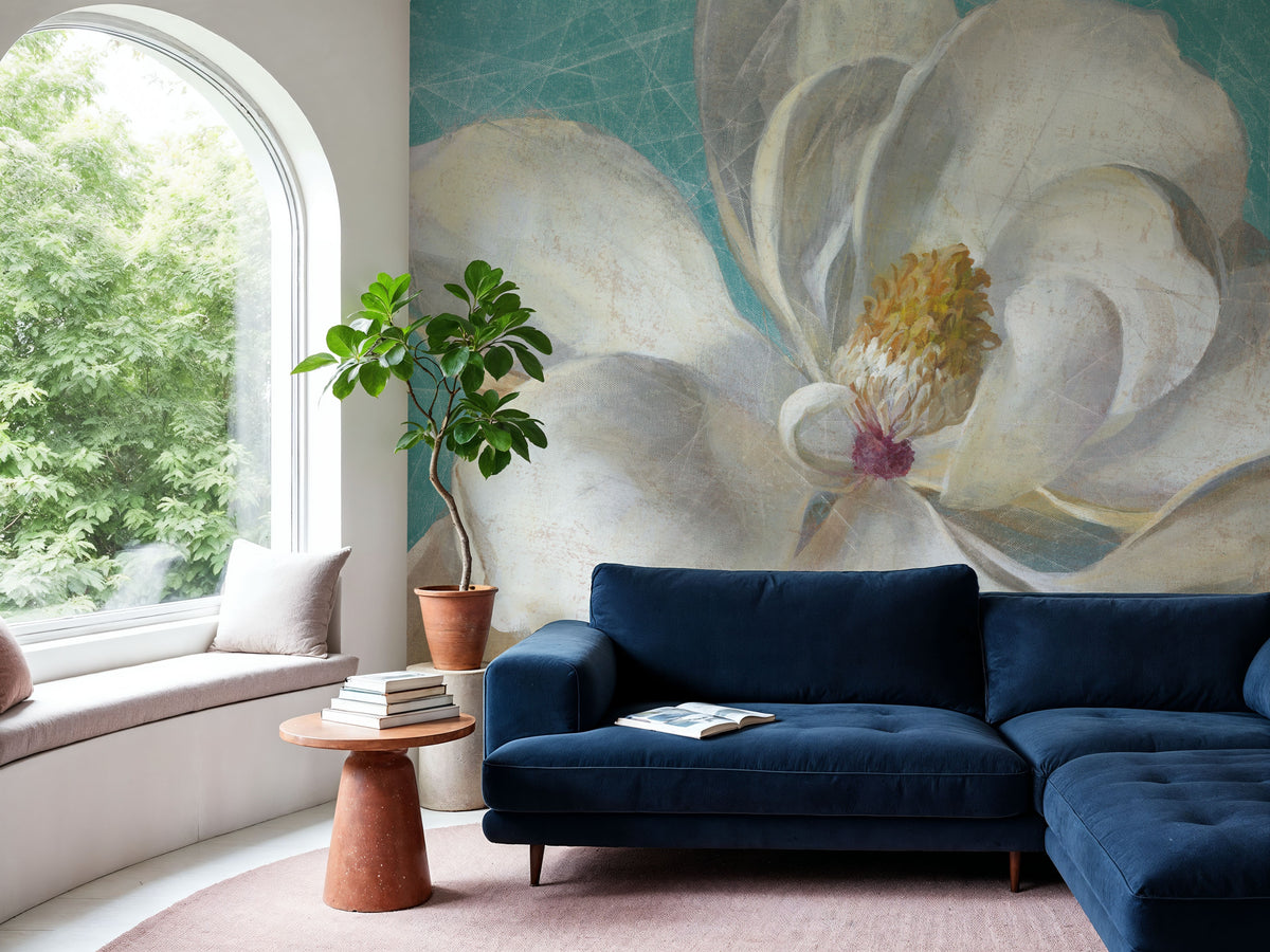 Turquoise Bloom I Mural Wallpaper - room preview 04