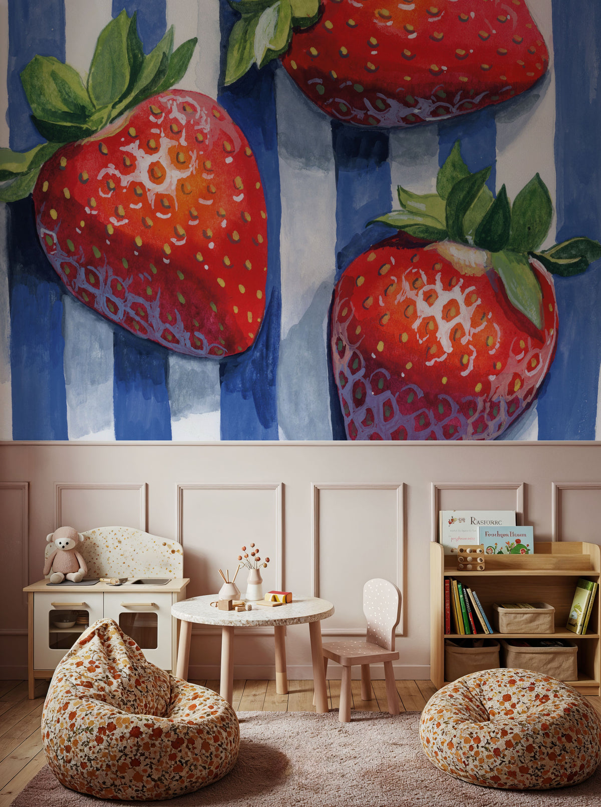 Stripe Cloth Berries Mural Wallpaper - room preview 04