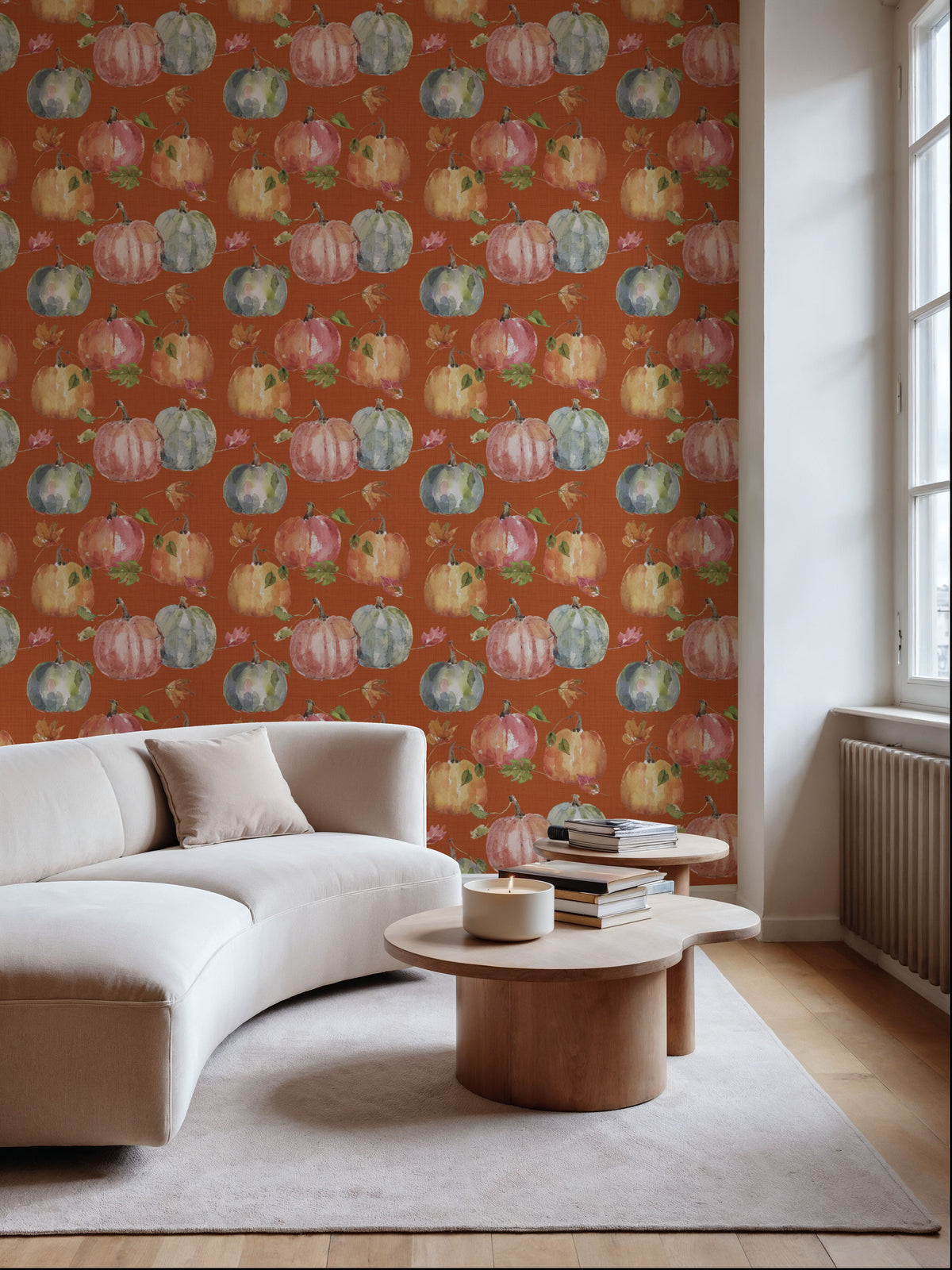 Time to Share Pumpkins Orange Mural Wallpaper - room preview 04
