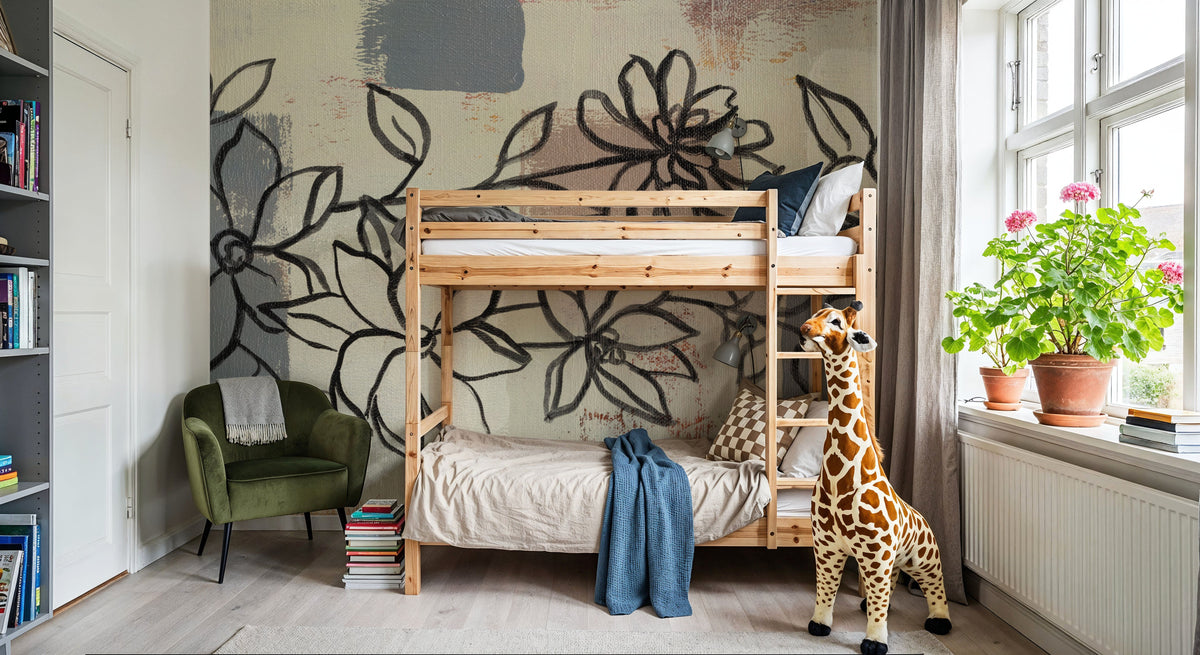 Scandinavian Floral Mural Wallpaper - room preview 04