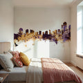 Wilmington Delaware Skyline Purple & Gold Mural Wallpaper - room preview 04