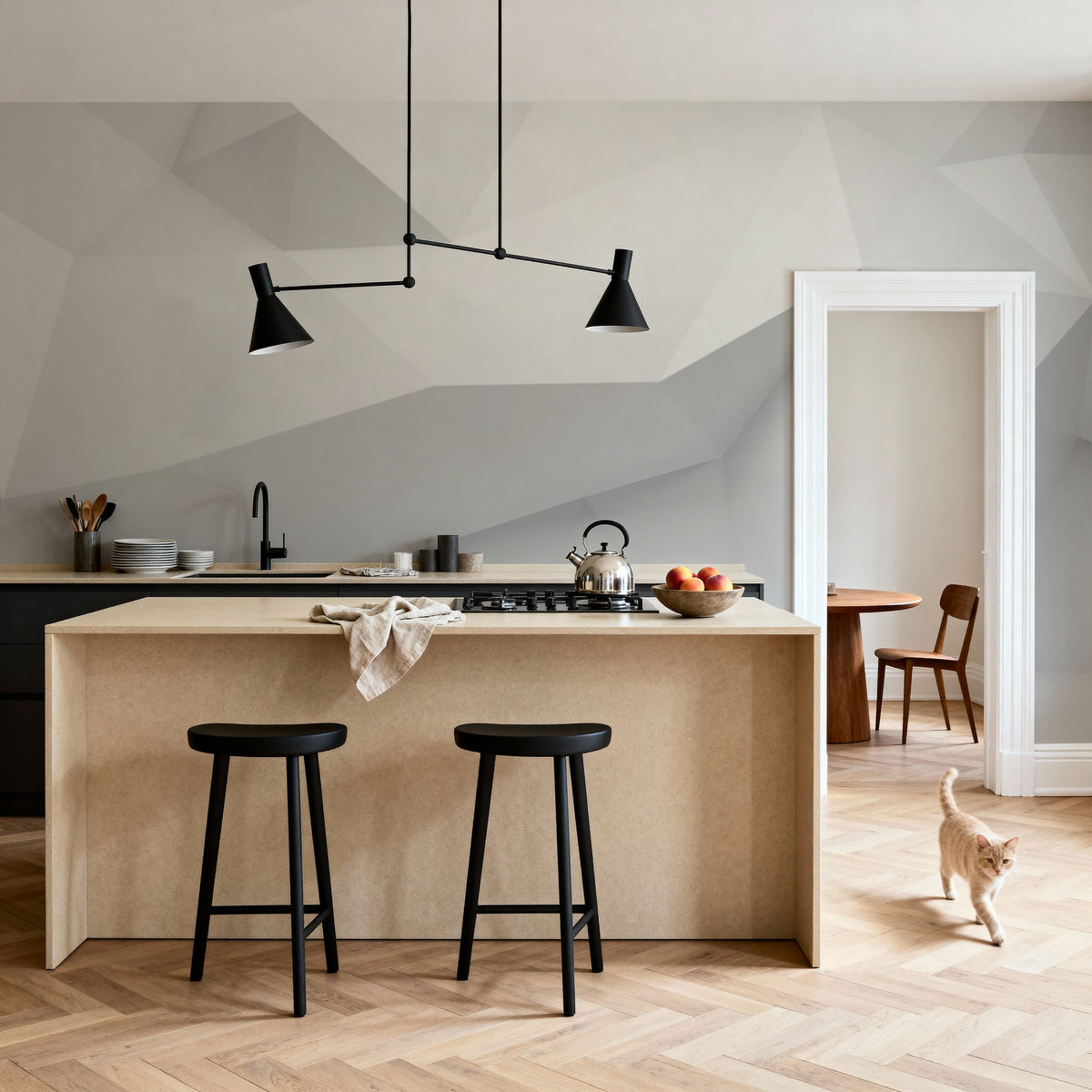 Concrete Shapes White Mural Wallpaper - room preview 04