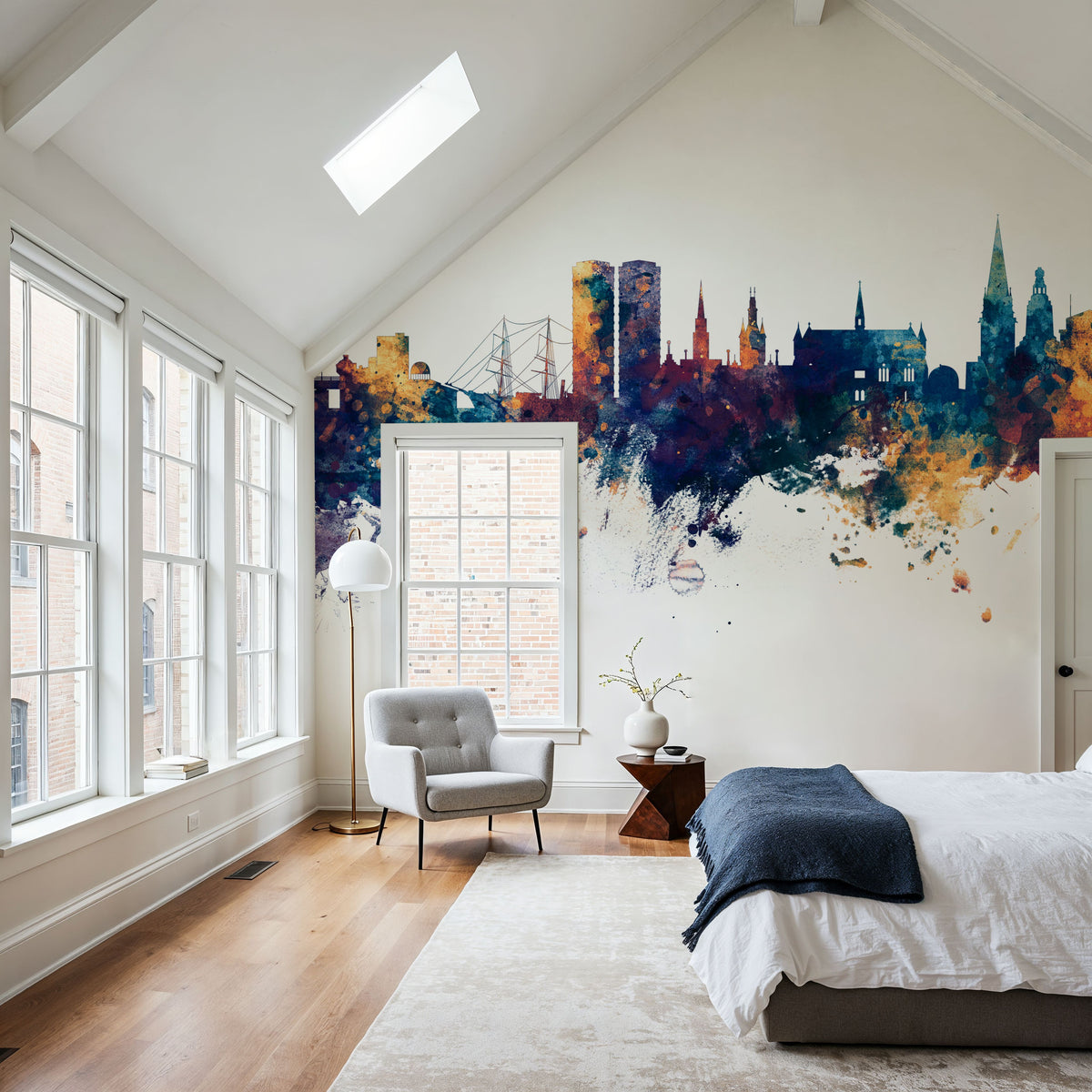 Dundee Scotland Skyline Blue & Bronze Mural Wallpaper - room preview 04
